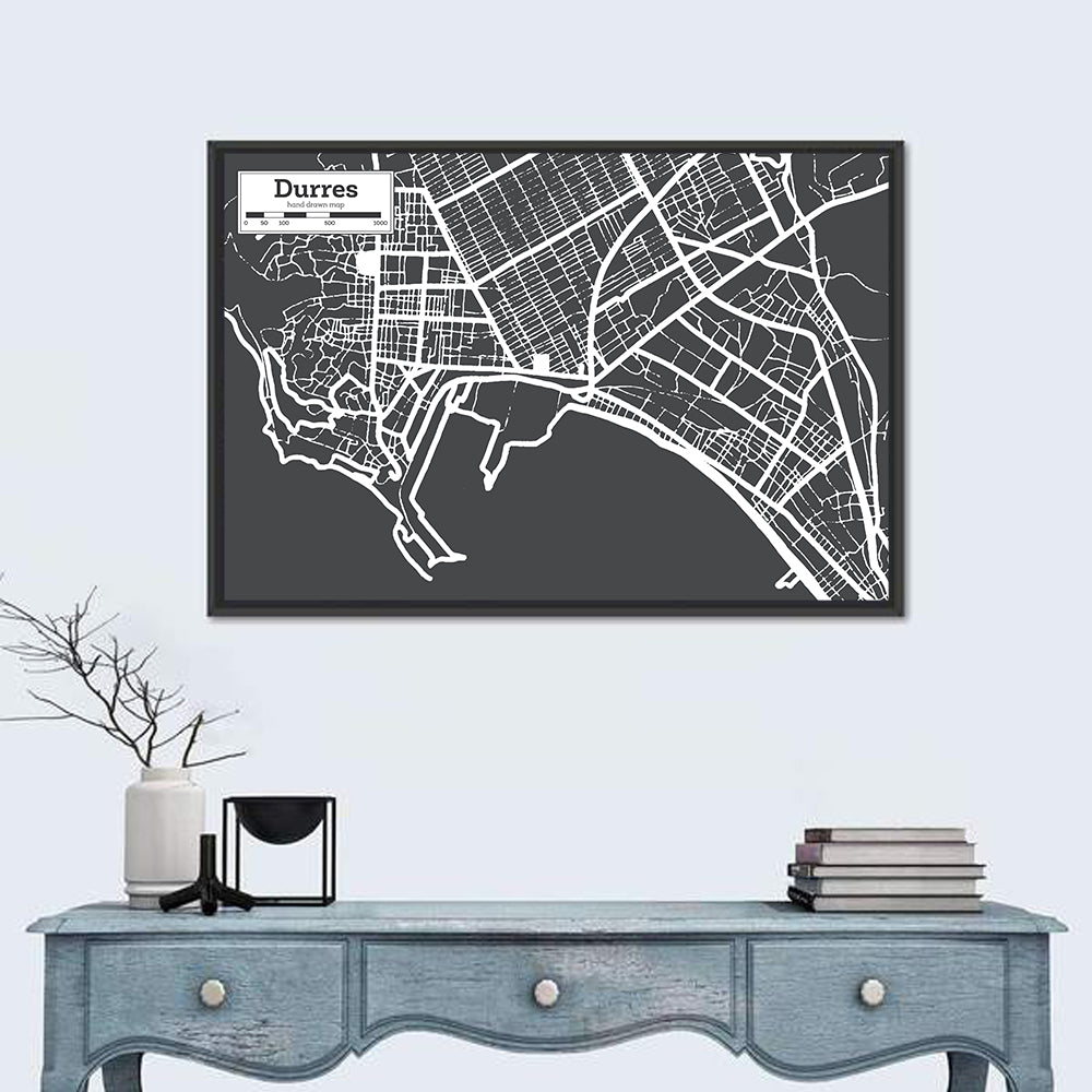 Durres City Map Wall Art in a room, landscape