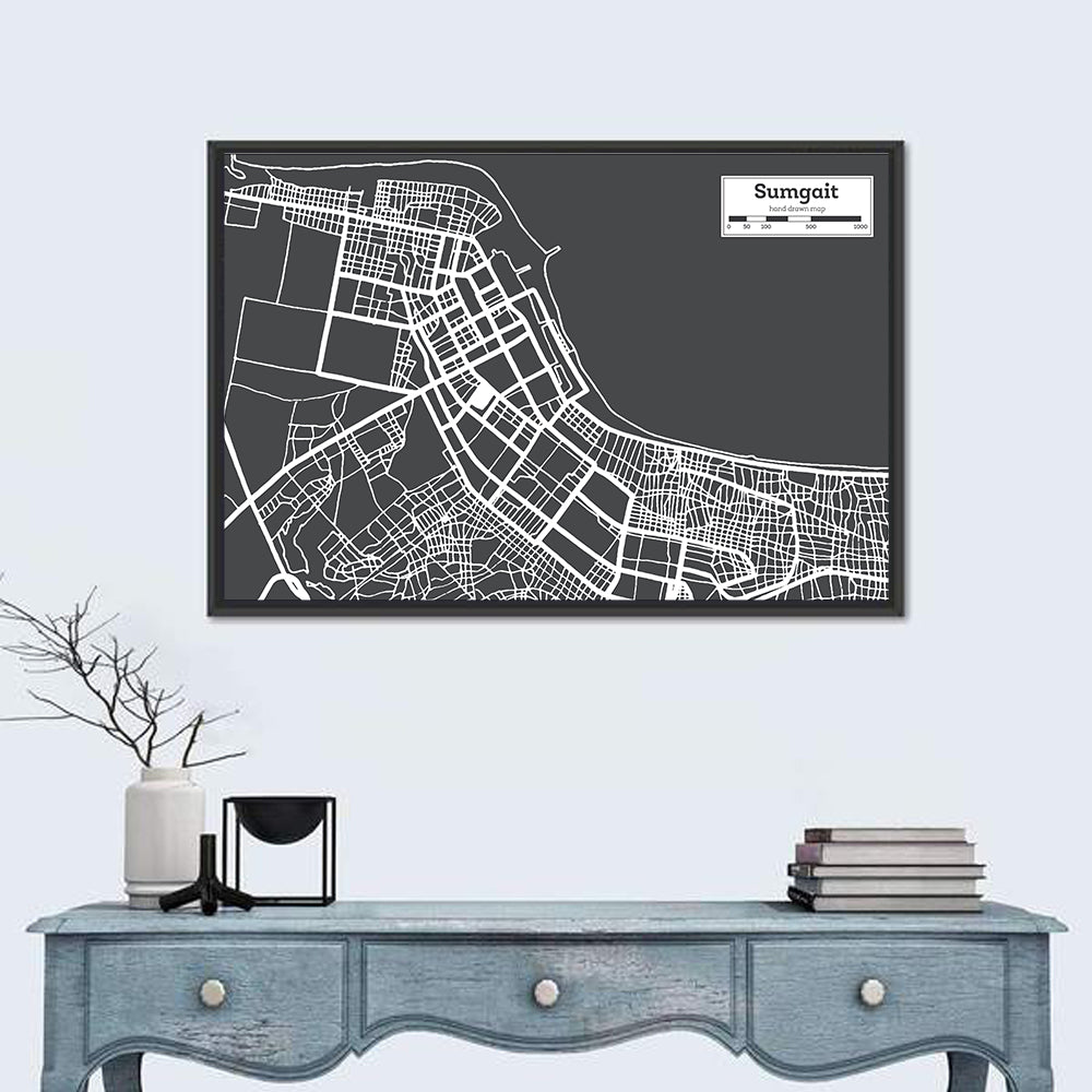 Sumgait City Map Wall Art in a room, landscape