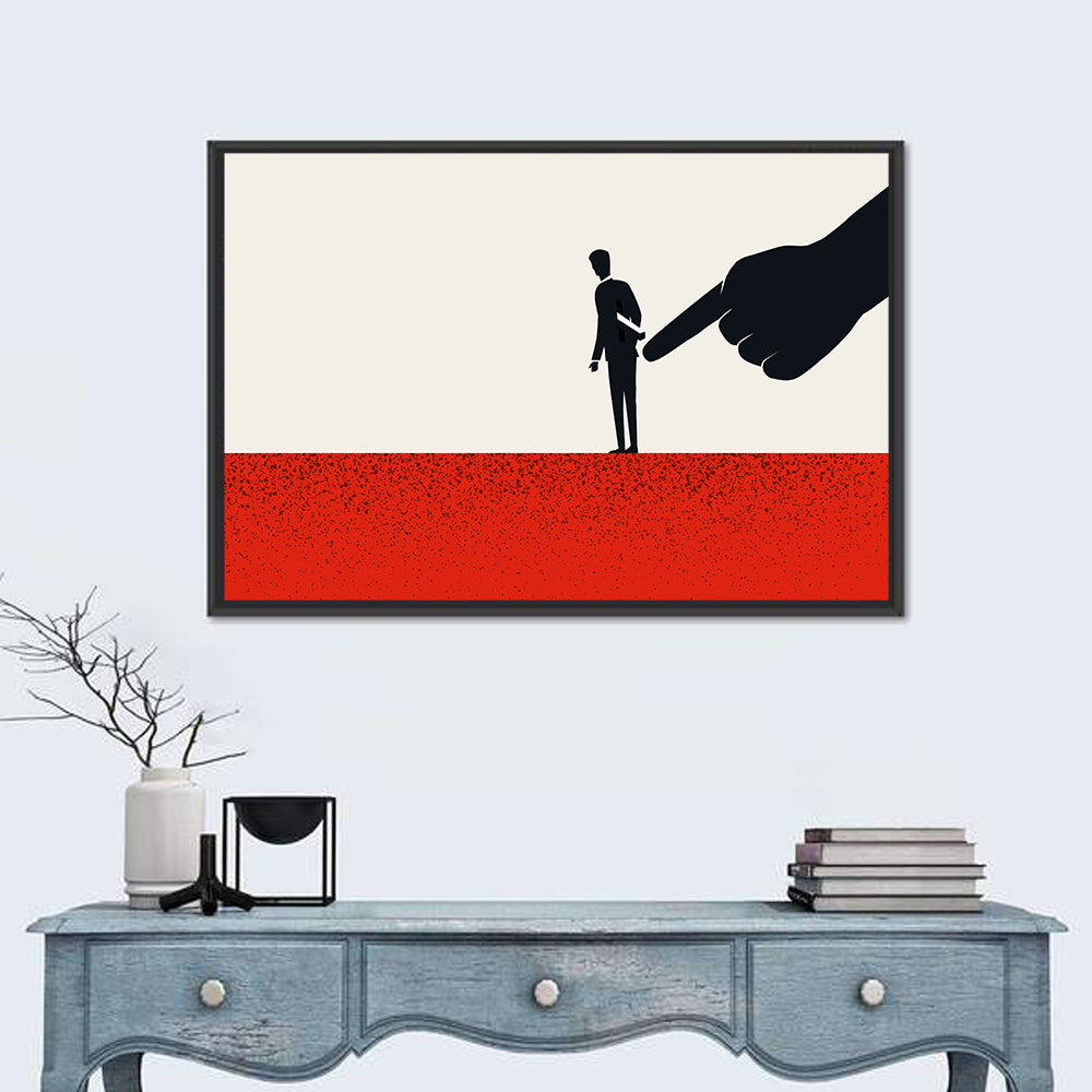 Giant Hand Pointing at Man Wall Art in a room, landscape