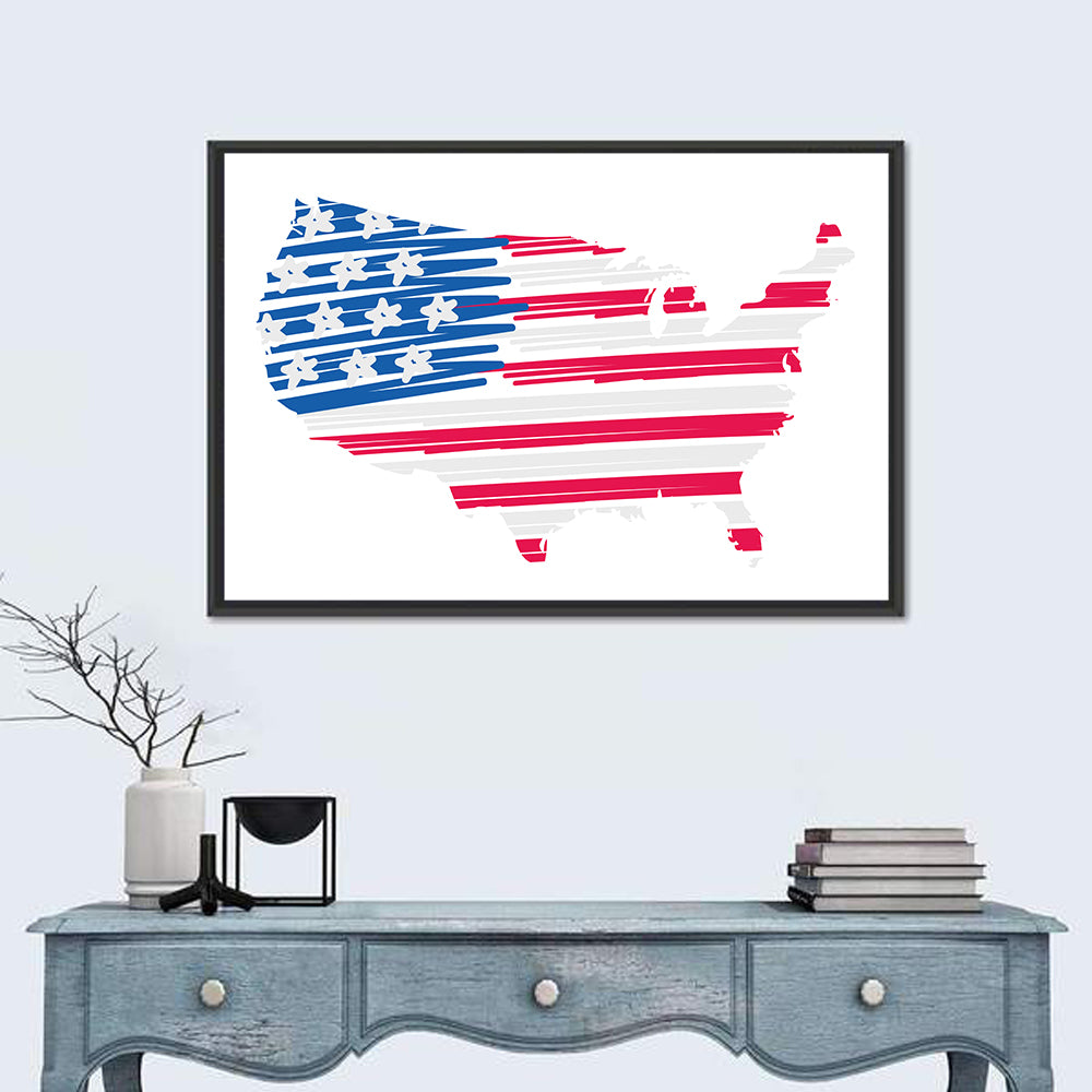 United States Flag Map Wall Art in a room, landscape
