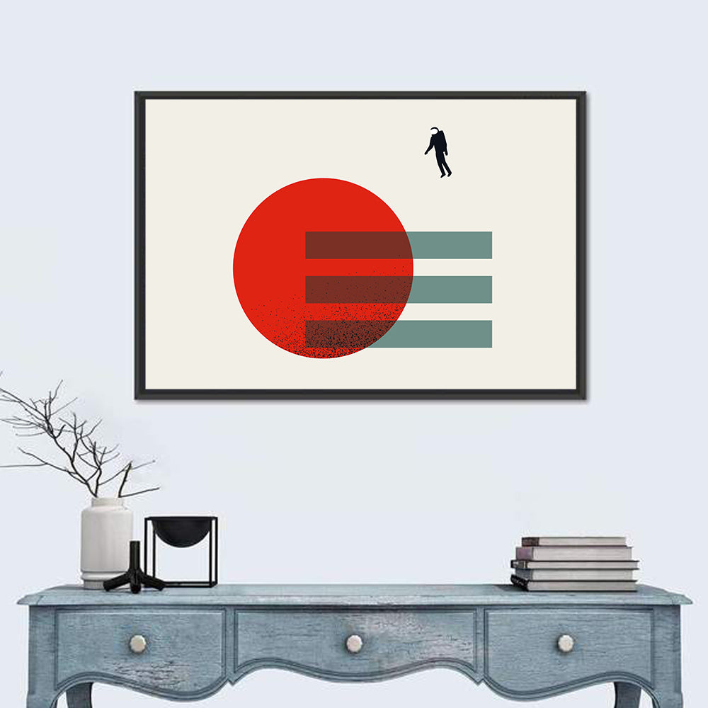 Minimalist Astronaut and Red Planet Wall Art in a room, landscape