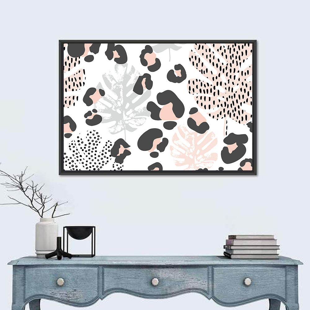 Tropical Leaves Pattern Wall Art in a room, landscape