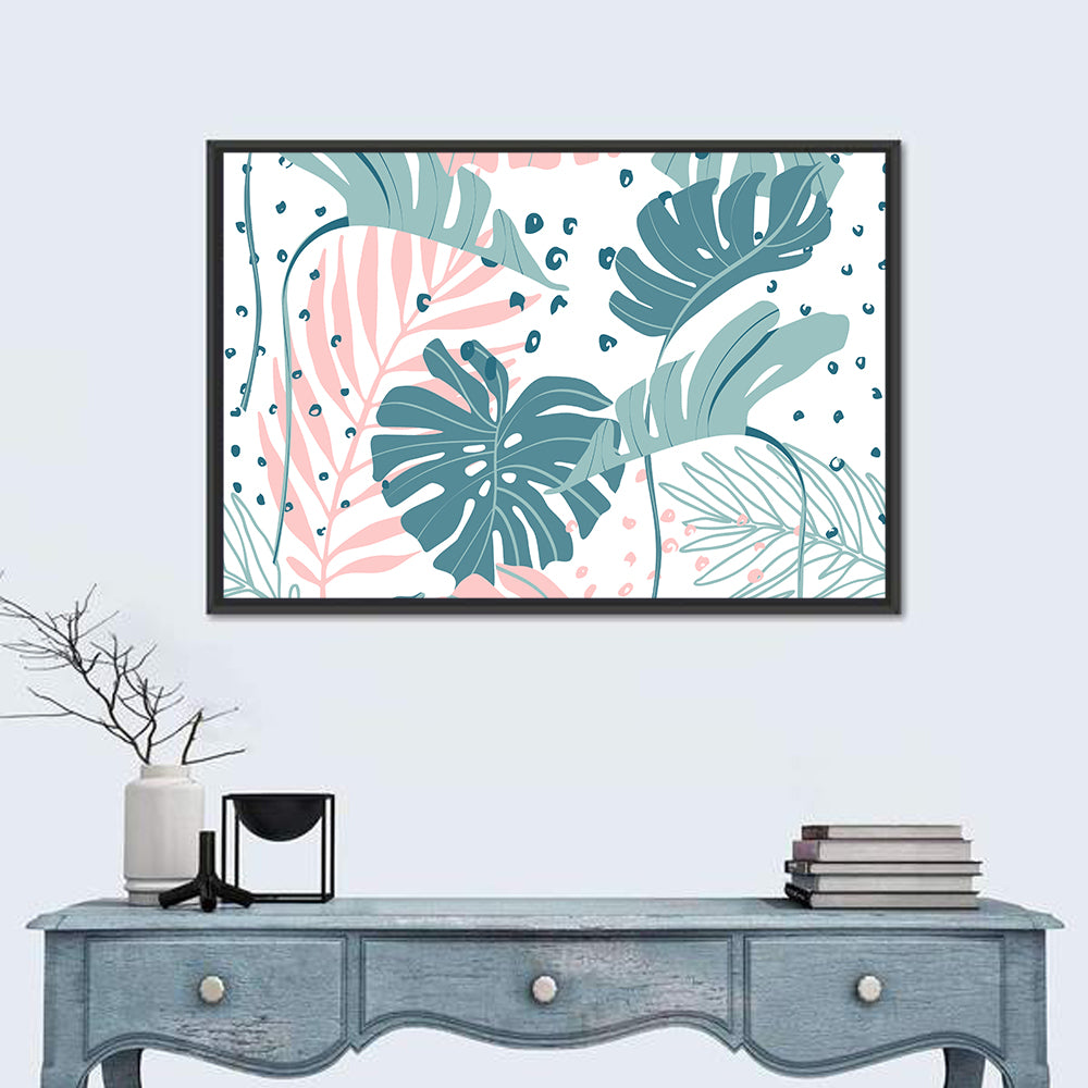 Minimal Tropical Leaf Pattern Wall Art in a room, landscape