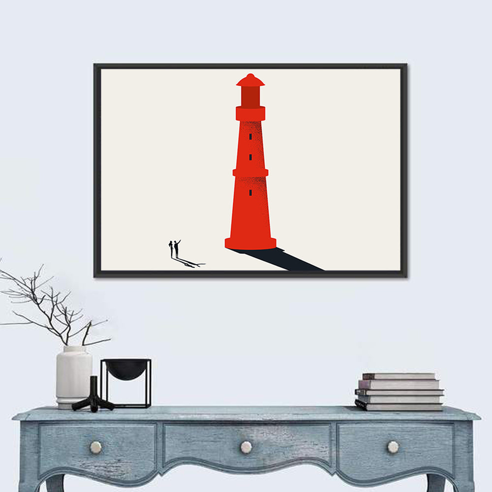 Red Lighthouse Vision Wall Art in a room, landscape