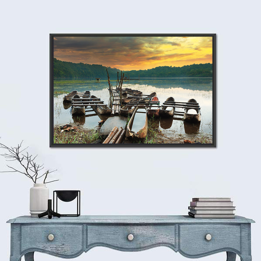 Tamblingan Lake Canoes at Sunset Wall Art