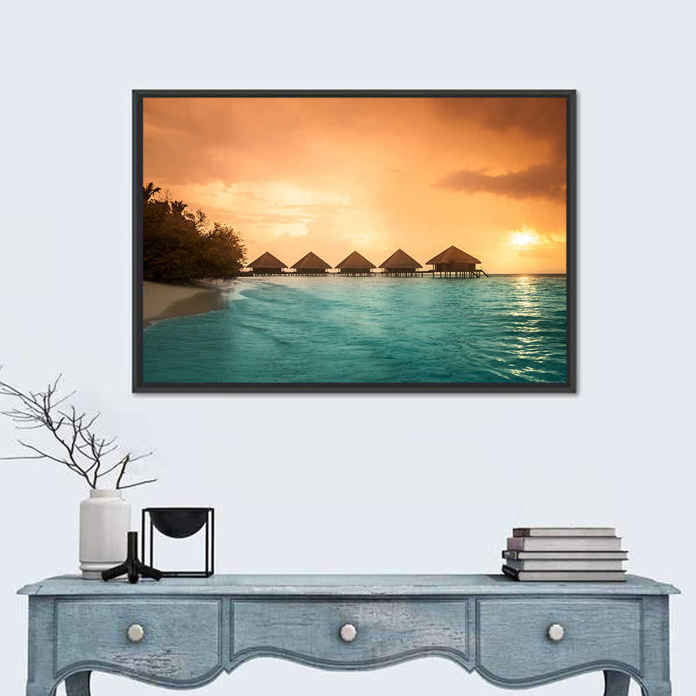 Bora Bora Overwater Bungalows Wall Art in a room, landscape