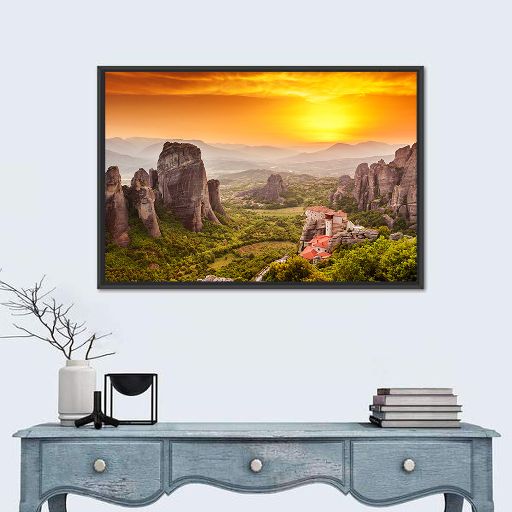 Roussanou Monastery Sunset, Meteora Wall Art in a room, landscape