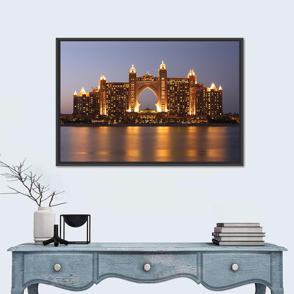 Atlantis the Palm at Night Wall Art in a room, landscape