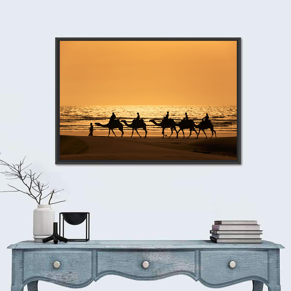 Camel Caravan at Sunset Wall Art in a room, landscape