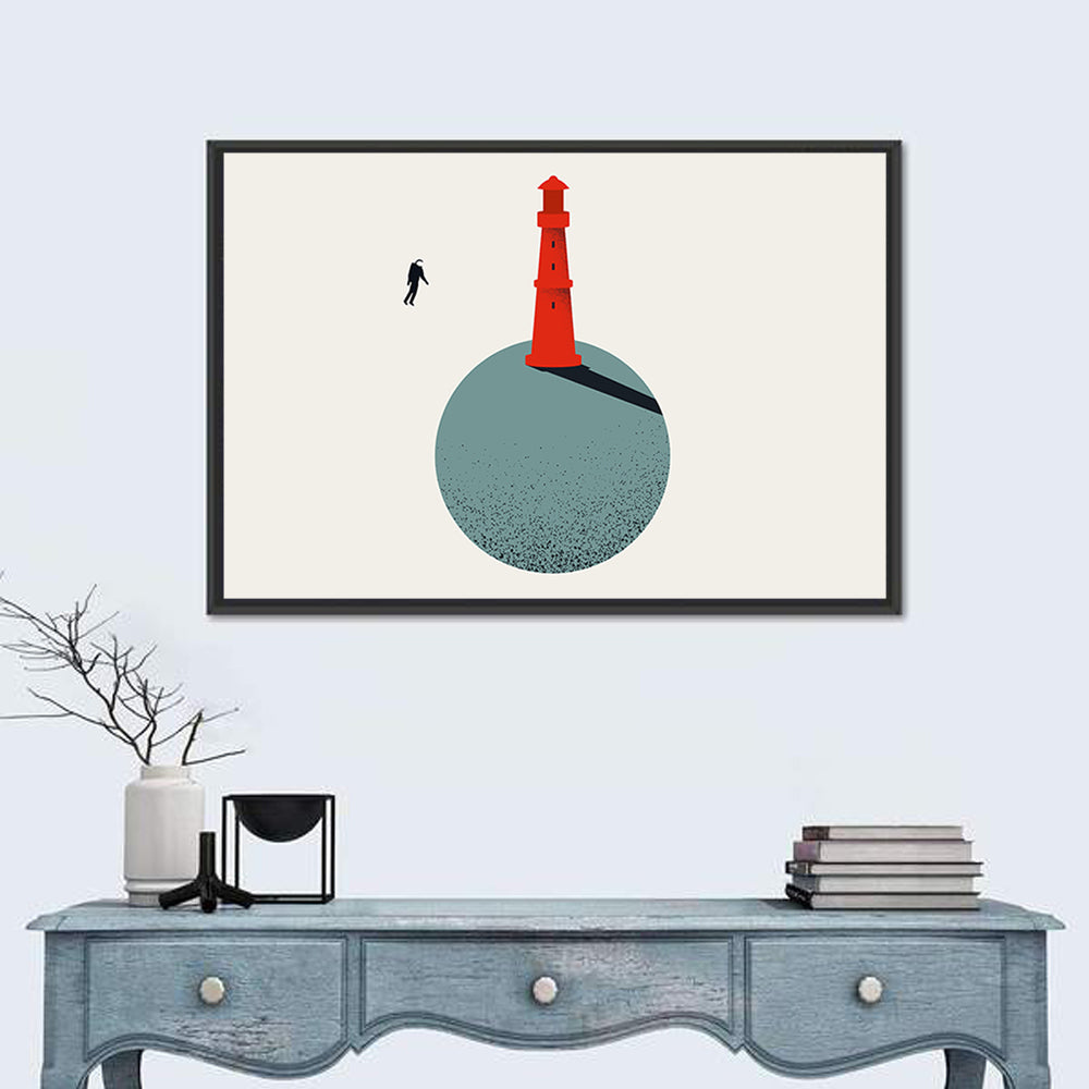 Red Lighthouse on Planet Wall Art