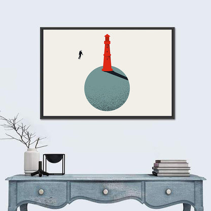 Red Lighthouse on Planet Wall Art
