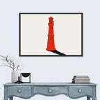 Red Lighthouse with Telescope Silhouette Wall Art