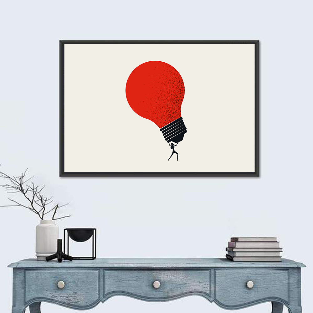 Person Holding Red Lightbulb Wall Art in a room, landscape