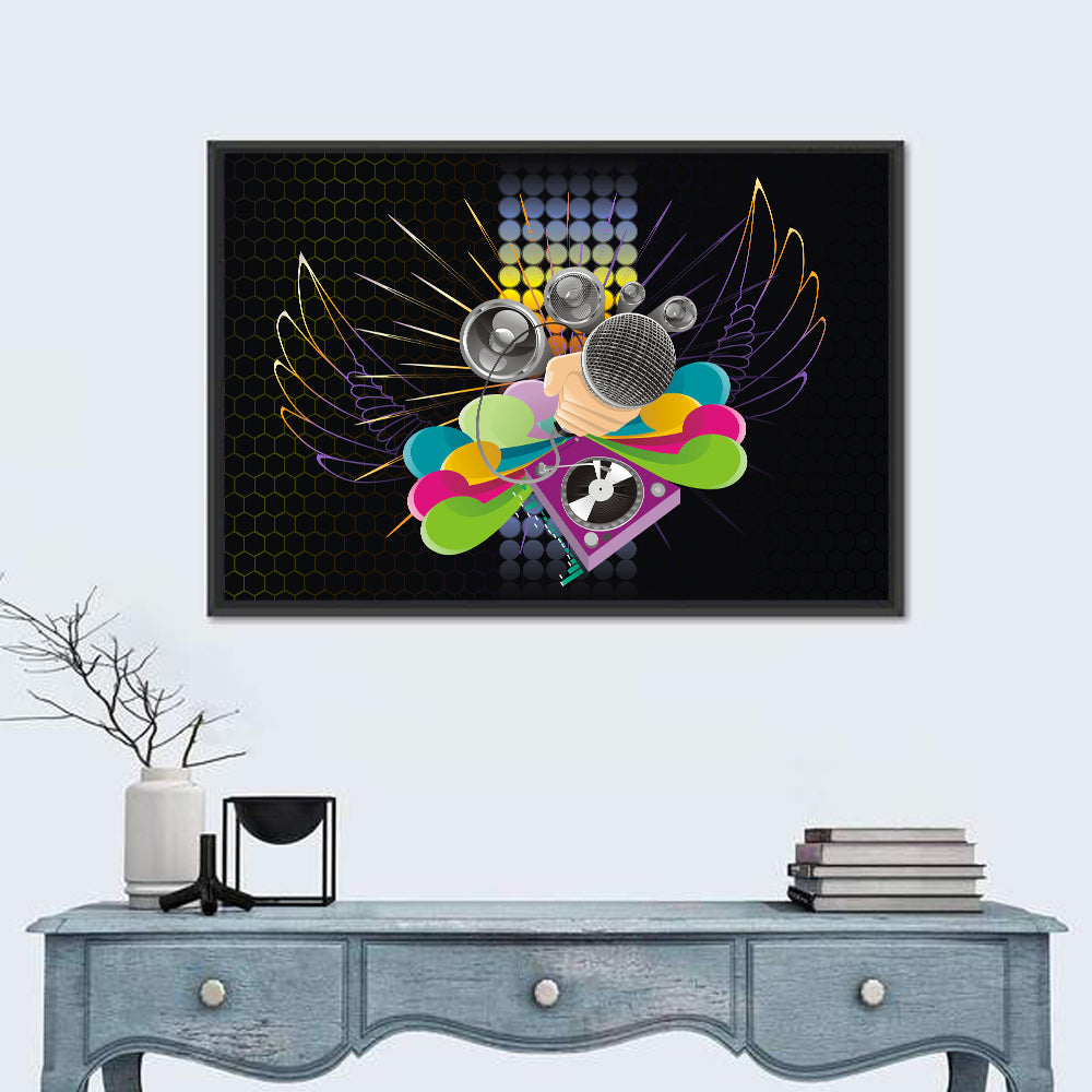 Vibrant Dj Microphone Abstract Wall Art in a room, landscape