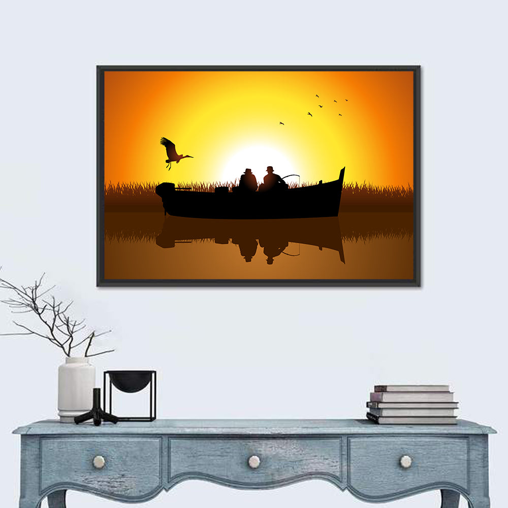 Sunset Fishing Silhouette Wall Art