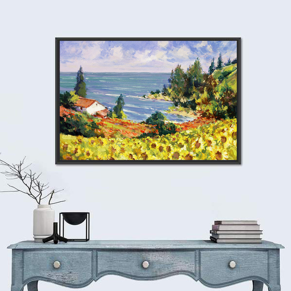 Sunflower Coastal Landscape Wall Art in a room, landscape