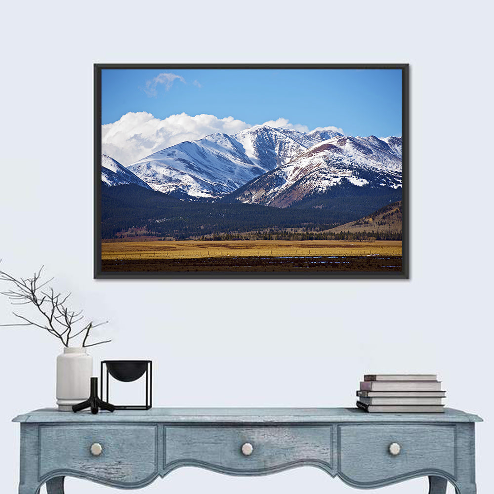 Snow-capped Colorado Peaks Wall Art in a room, landscape