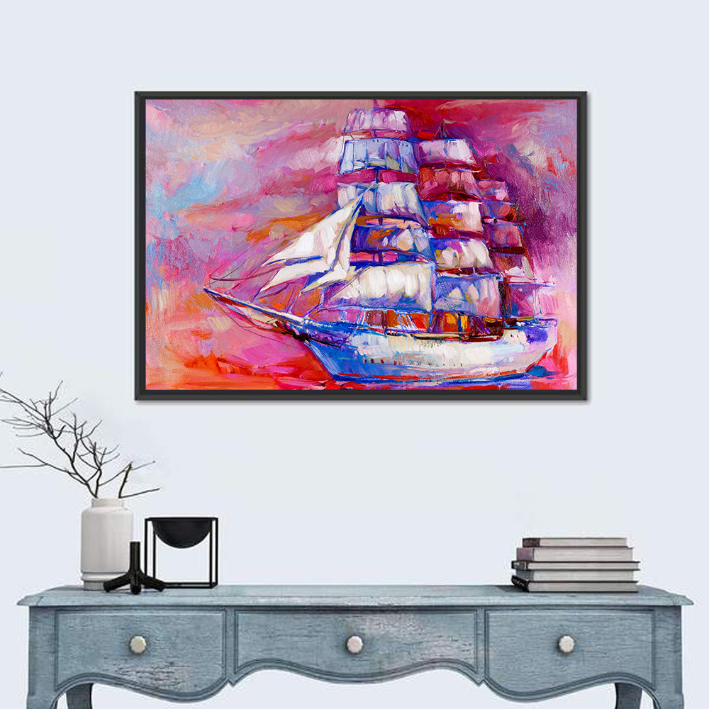 Colorful Tall Ship at Sea Wall Art