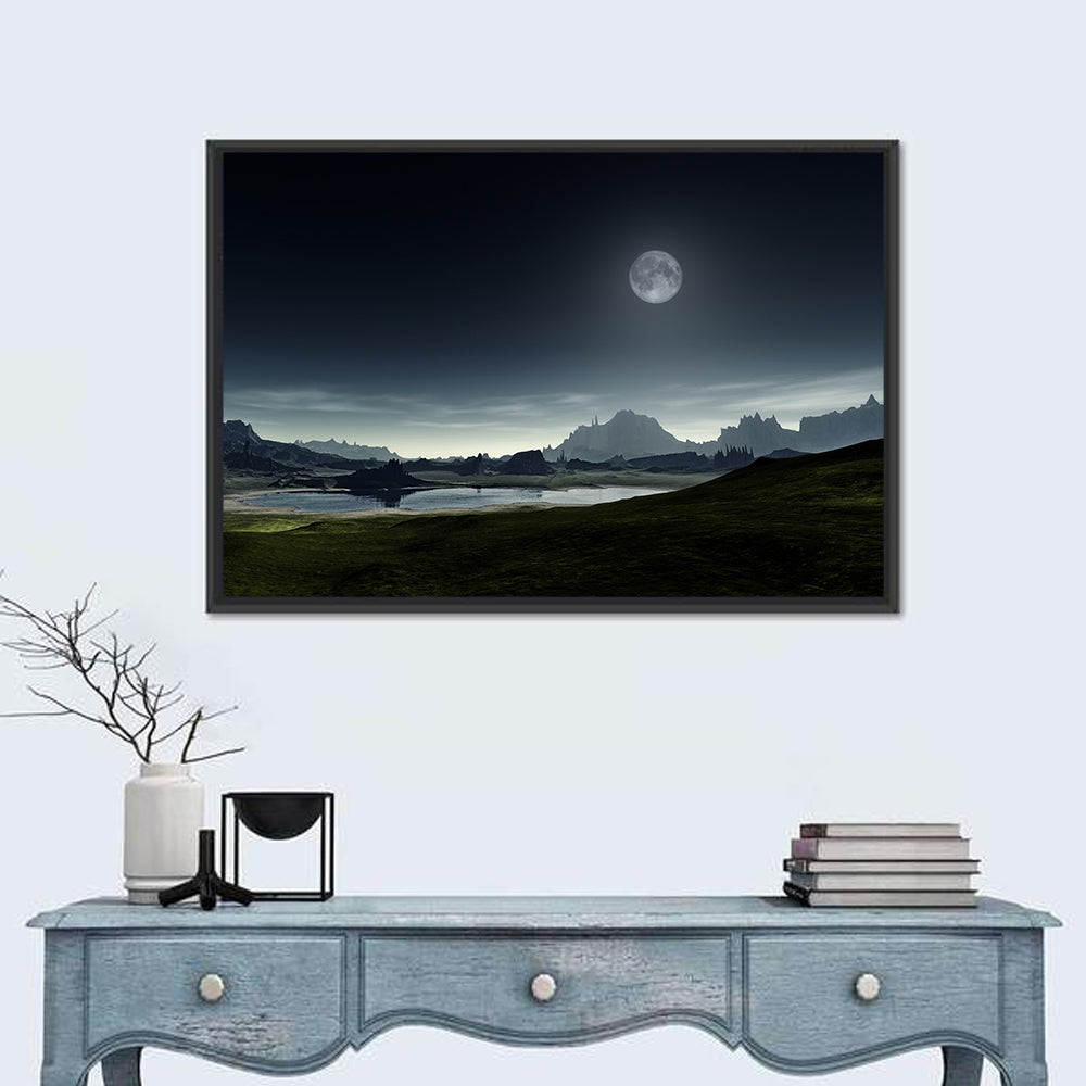 Crescent Moon Over Mountain Lake Wall Art