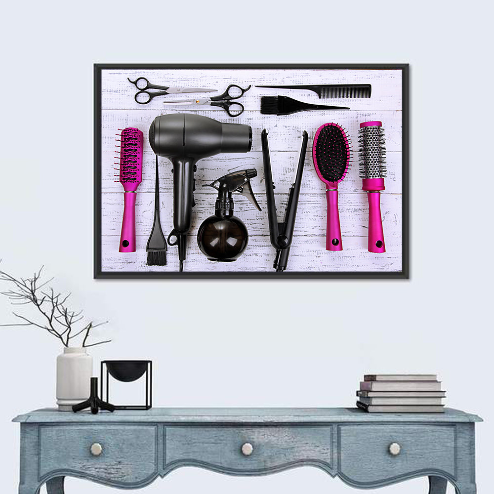 Hair Styling Tools Flat Lay Wall Art