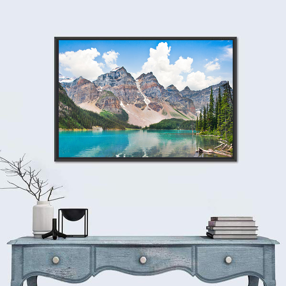 Moraine Lake Reflections Wall Art in a room, landscape