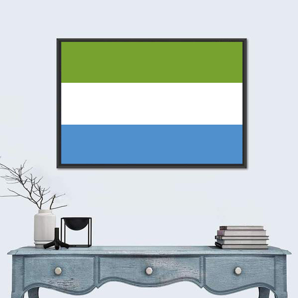 Sierra Leone Tricolor Flag Wall Art in a room, landscape