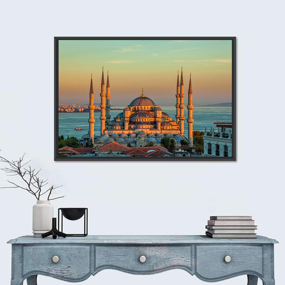 Sultan Ahmed Mosque at Sunset Wall Art in a room, landscape