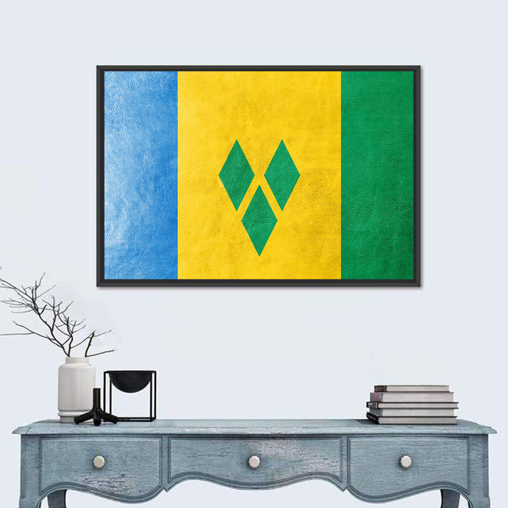Saint Vincent and the Grenadines National Flag Wall Art in a room, landscape