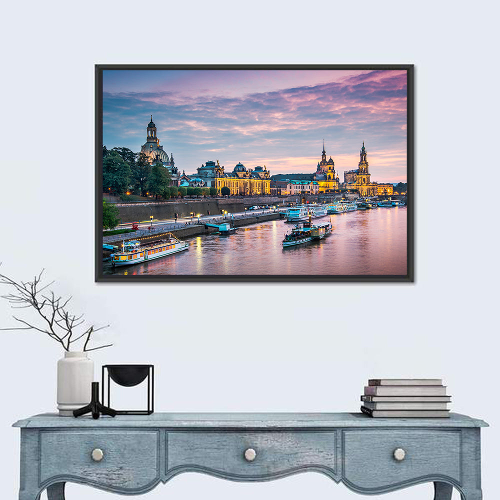 Dresden Elbe at Twilight Wall Art in a room, landscape