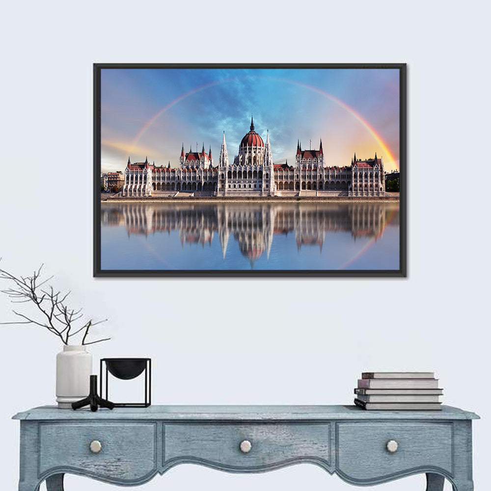 Budapest Parliament Reflection Wall Art in a room, landscape