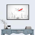 Airplane Over World Landmarks Wall Art