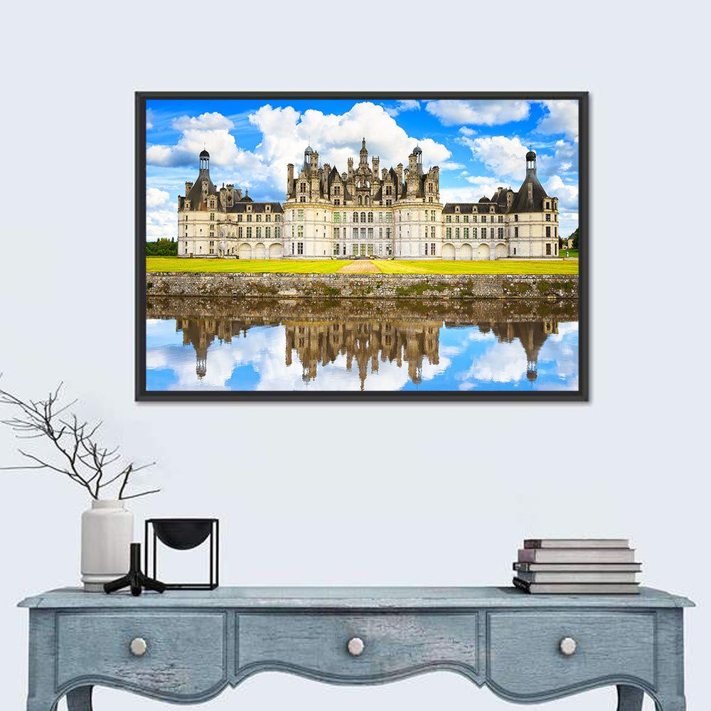 Château De Chambord Reflection Wall Art in a room, landscape