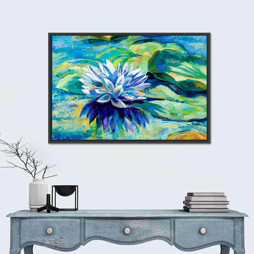 Impressionist Water Lily Study Wall Art in a room, landscape