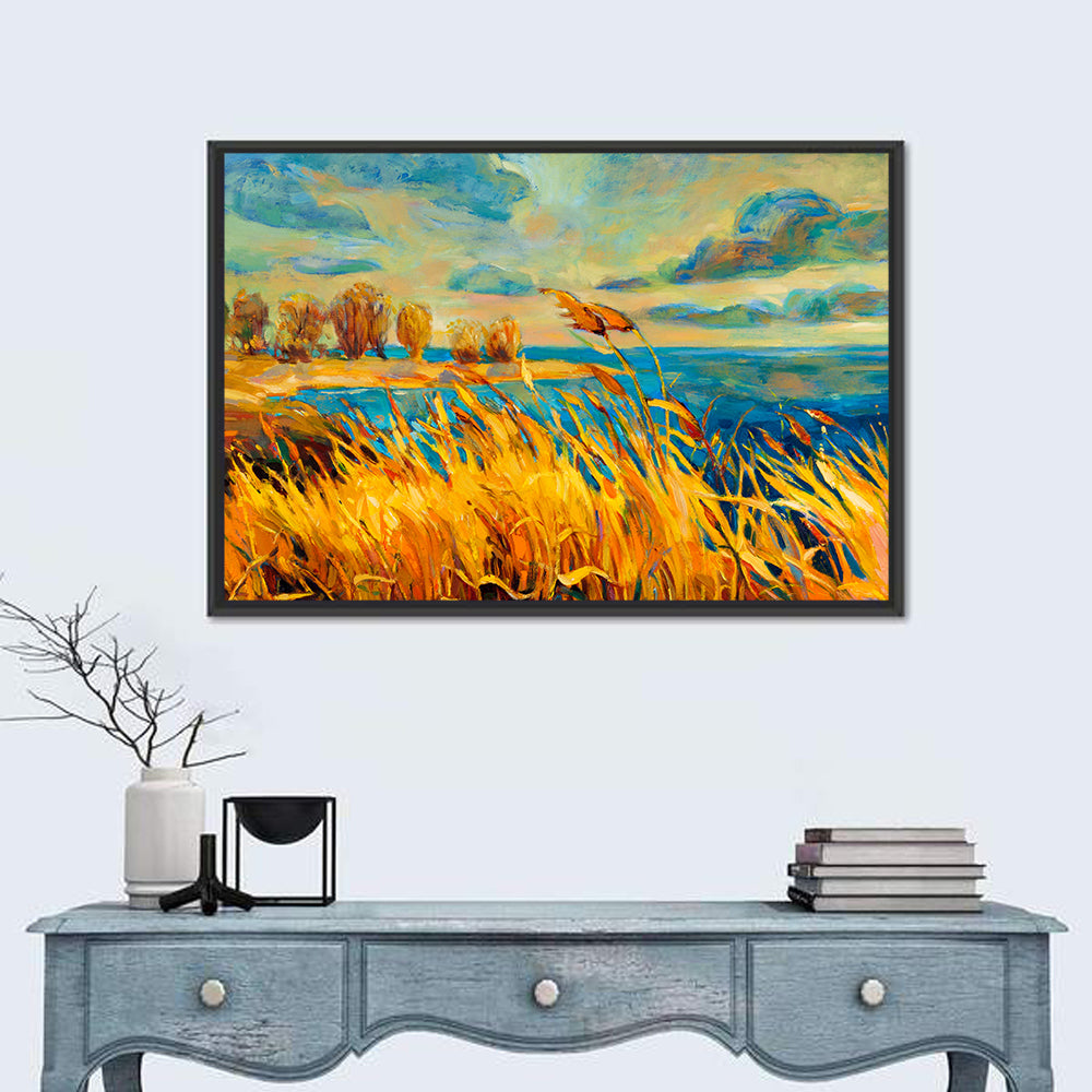 Golden Hour Lake with Tall Grass Wall Art