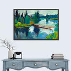 Forest Bridge Reflection Illustration Wall Art