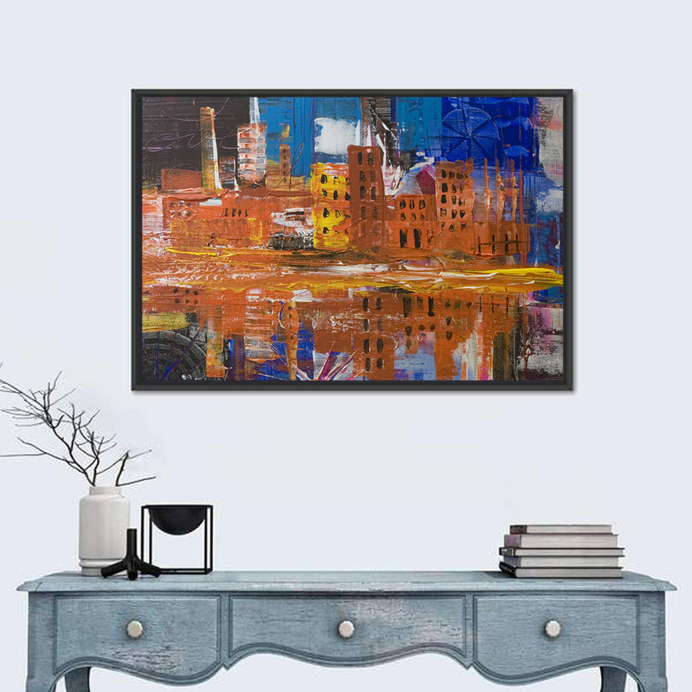 Metropolis Reflective Cityscape Wall Art in a room, landscape