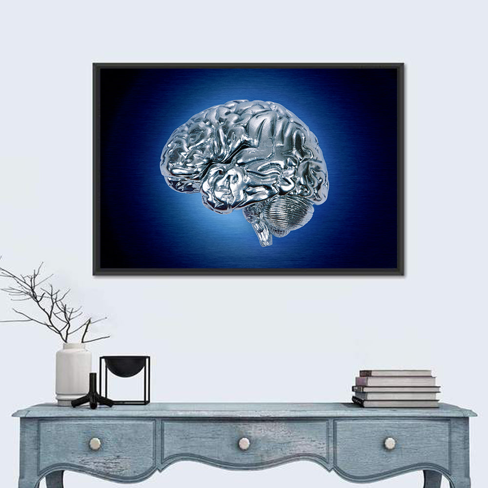 Chrome Brain Side Profile Wall Art in a room, landscape