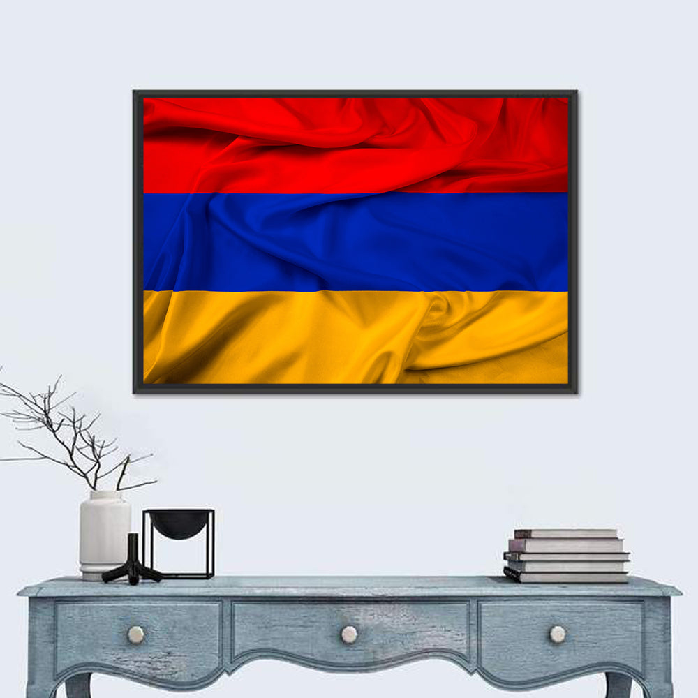 Waving Armenian Flag Wall Art in a room, landscape