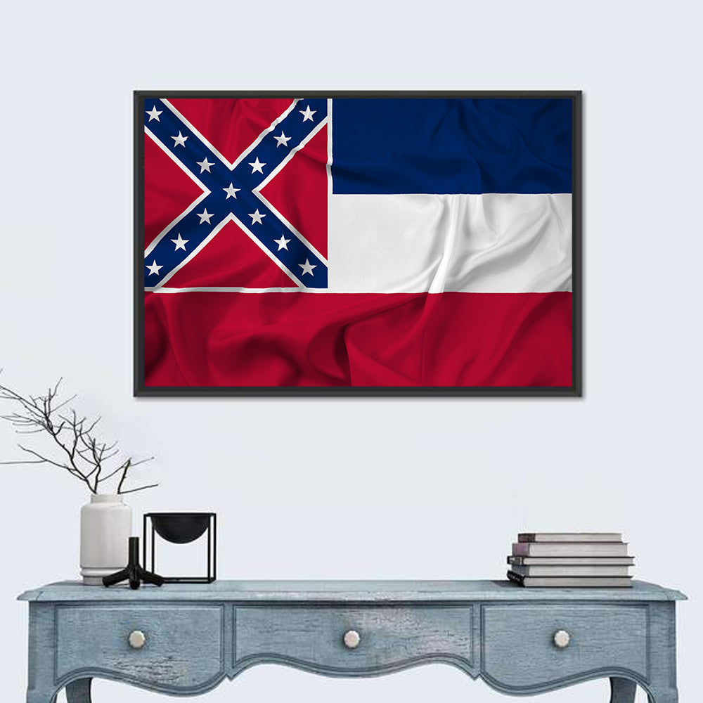 Mississippi State Flag Waving Wall Art in a room, landscape