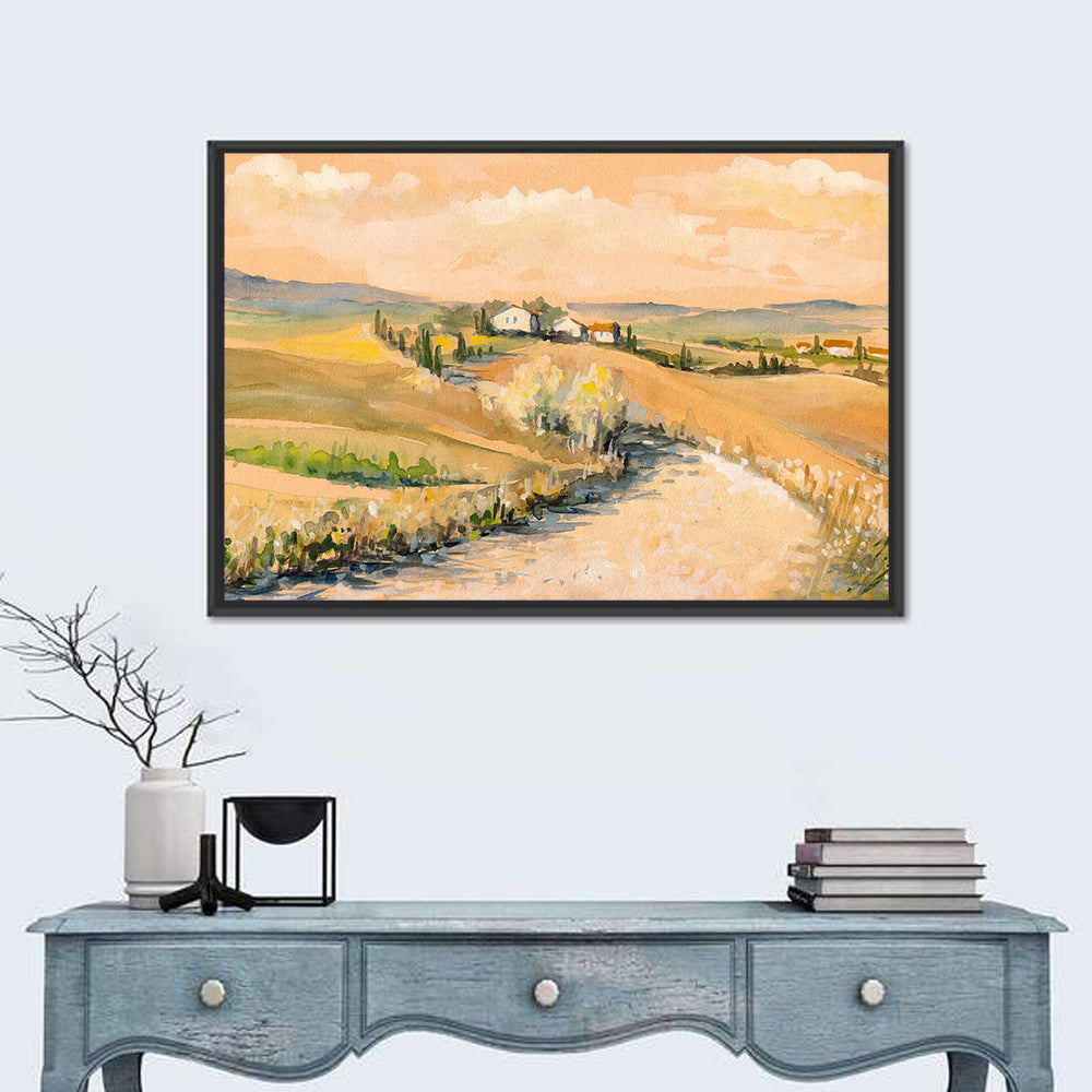 Tuscan Hills at Dusk Wall Art in a room, landscape