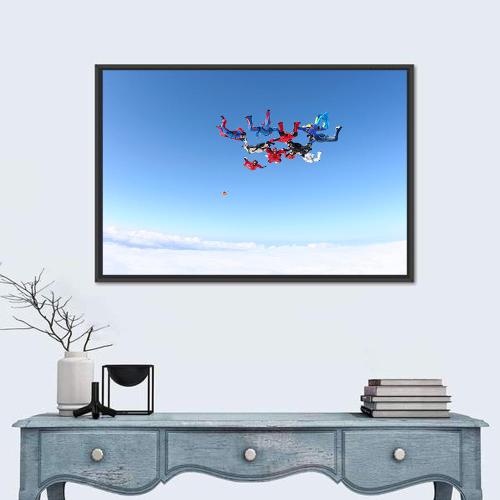 Skydiving Formation Over Clouds Wall Art