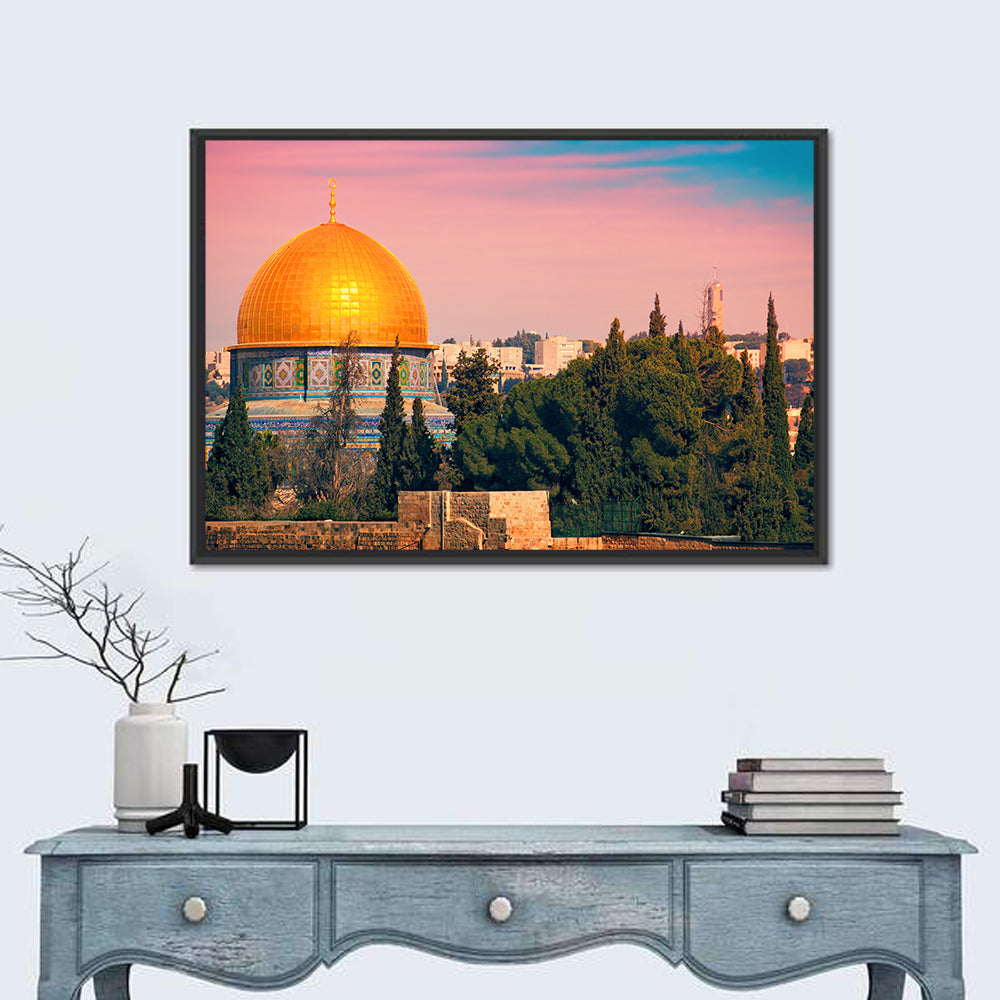 Dome of the Rock at Golden Hour Wall Art in a room, landscape