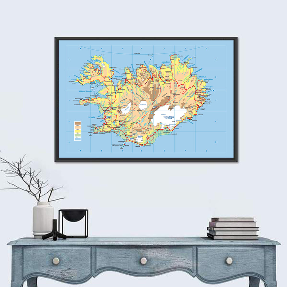 Iceland Map Wall Art in a room, landscape