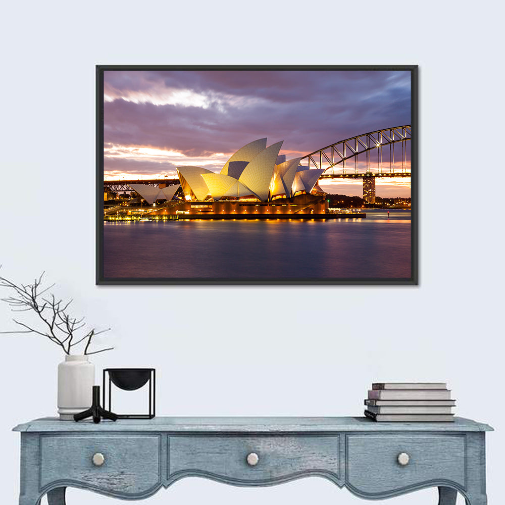 Sydney Opera House at Dusk with Harbour Bridge Wall Art