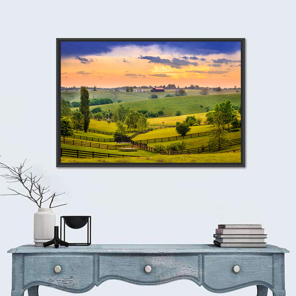 Kentucky Farm at Dusk Wall Art in a room, landscape