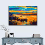 Sunset Boat on Lake Wall Art