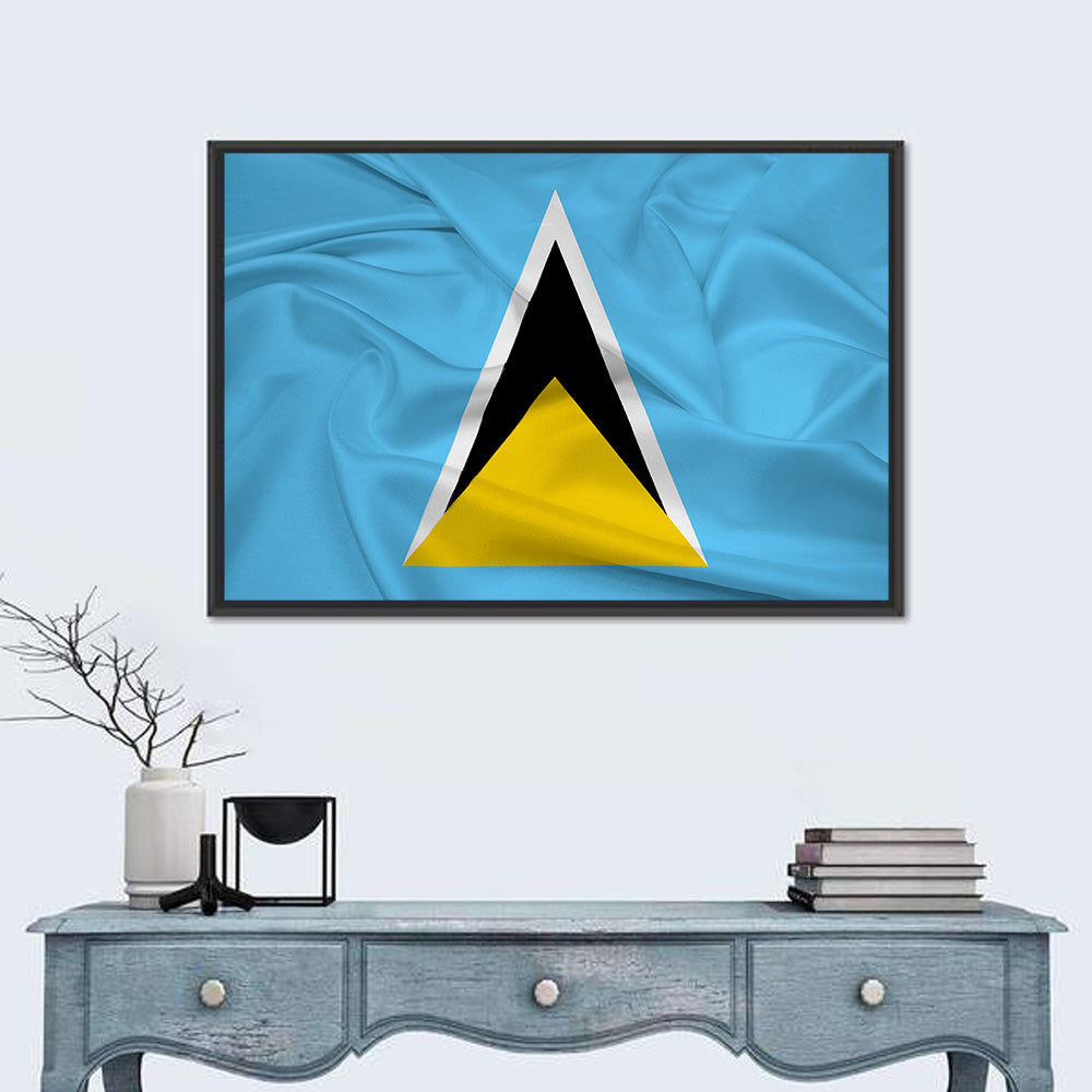 Saint Lucia Flag Geometric Design Wall Art in a room, landscape