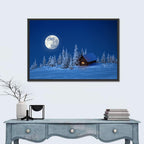 Moonlit Winter Cabin in Forest Wall Art