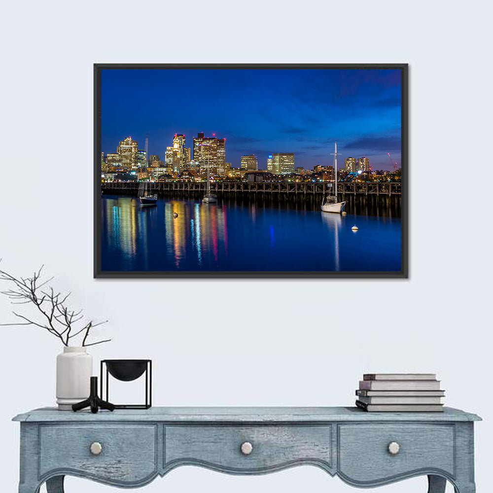 Boston Harbor Night Skyline Wall Art