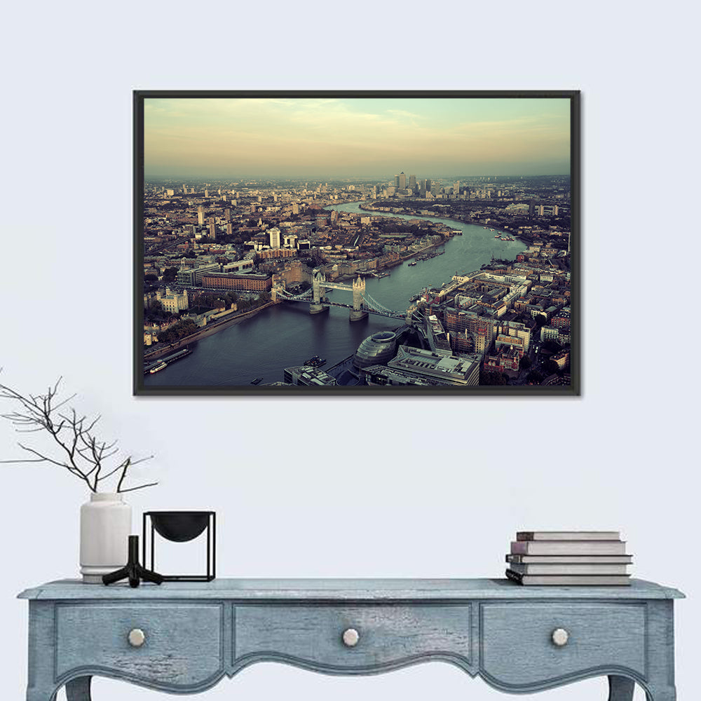 Aerial View of Tower Bridge Wall Art in a room, landscape